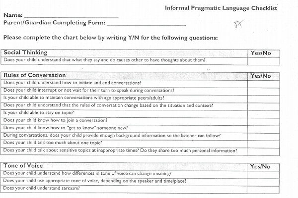 Informal Pragmatic Language Checklist Thumbnail