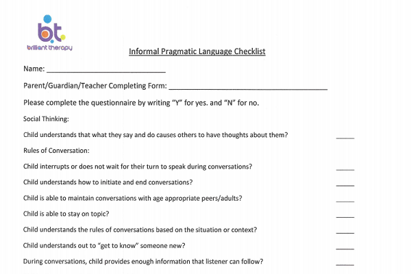 informal Pragmatic Language Checklist Thumbnail