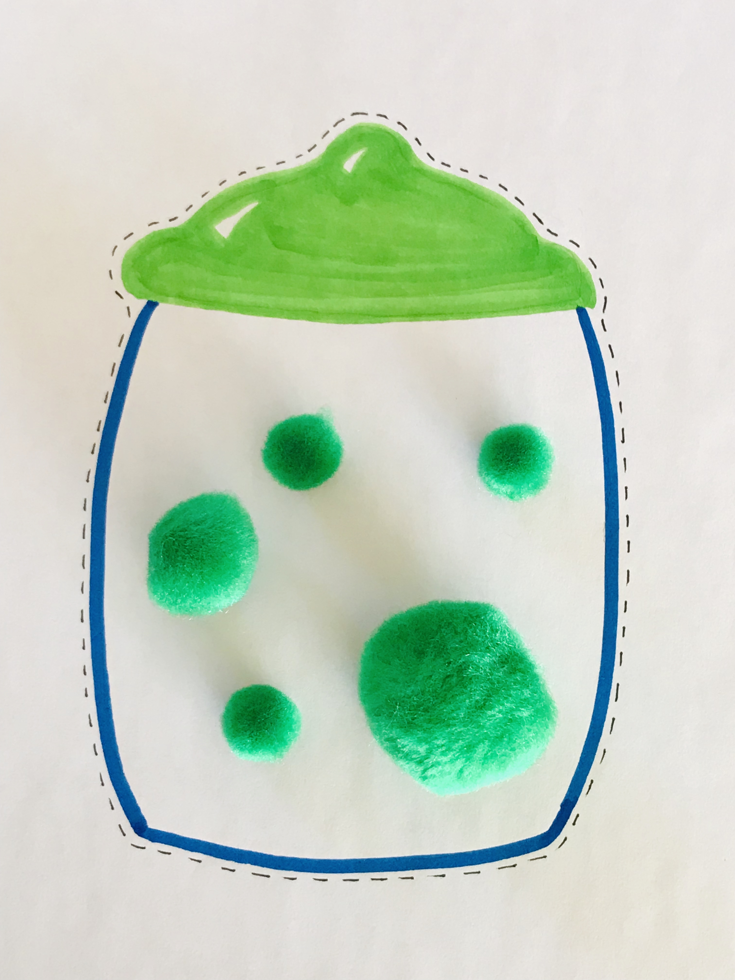 Green fuzzballs in paper jar