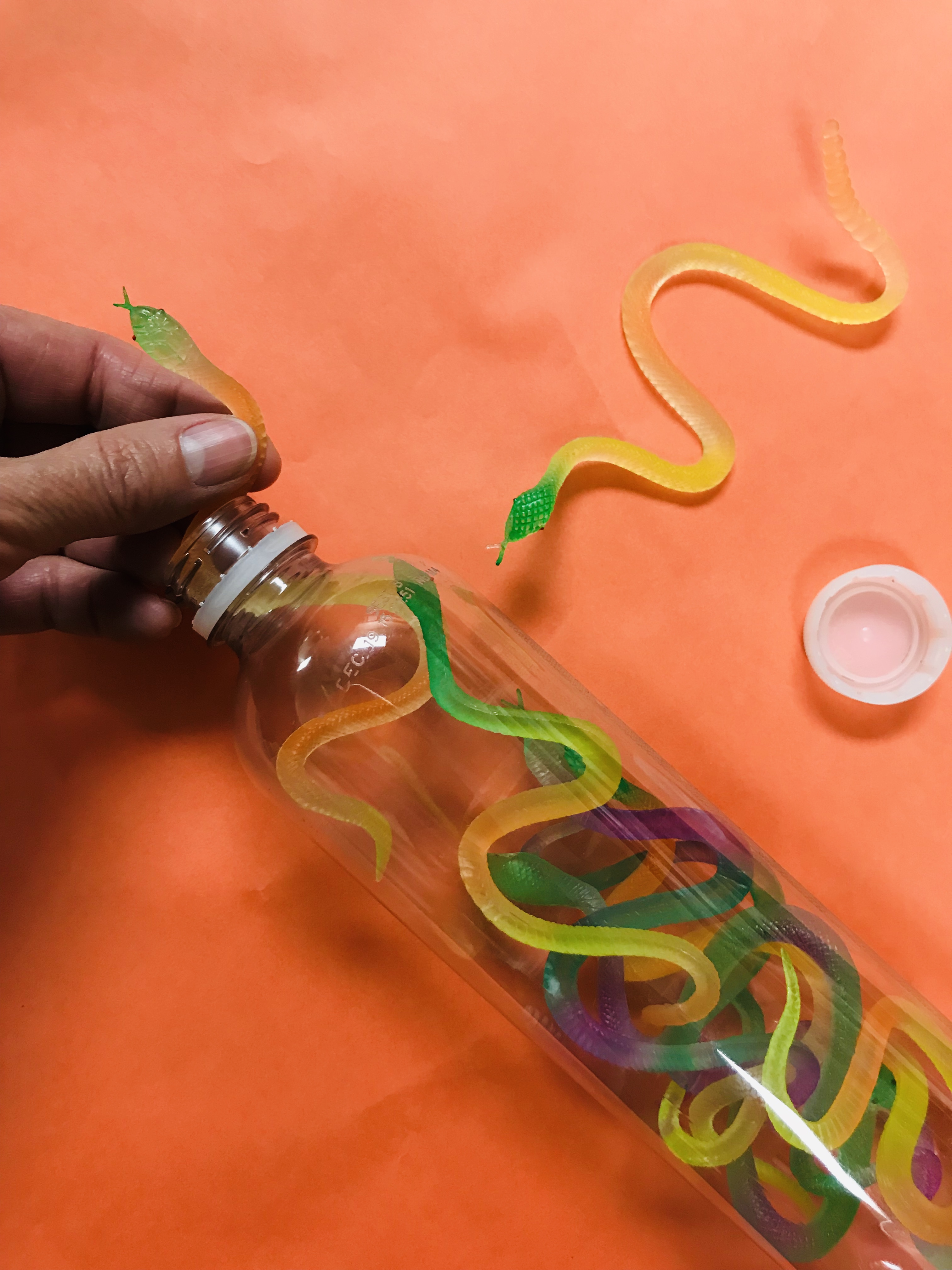 Bottle of toy snakes