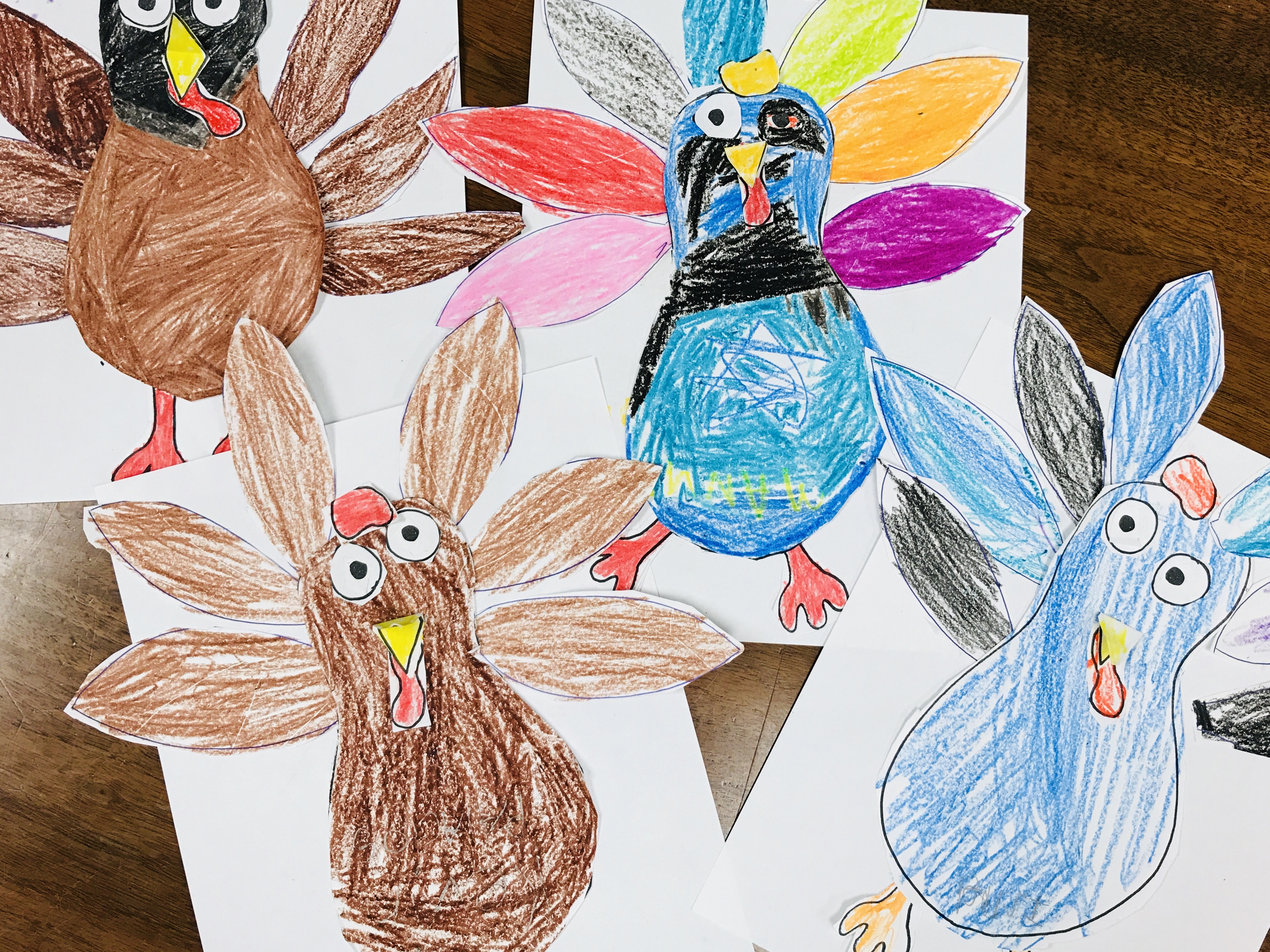 Colorful paper turkeys